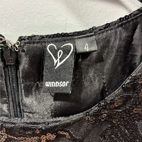 Windsor Black Formal Gala Dress Sz 4 Sequin Halter Top Dramatic Satin Skirt - Picture 9 of 9